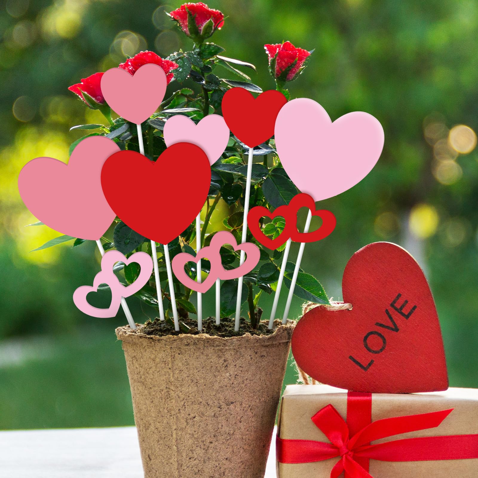 MorningRo 9 Pcs Metal Heart Planter Stakes Valentine's Day Hollow Heart Planter Stakes Valentine's Day Outdoor Decorations for Valentine's Anniversary Wedding Party (Sweet Color)